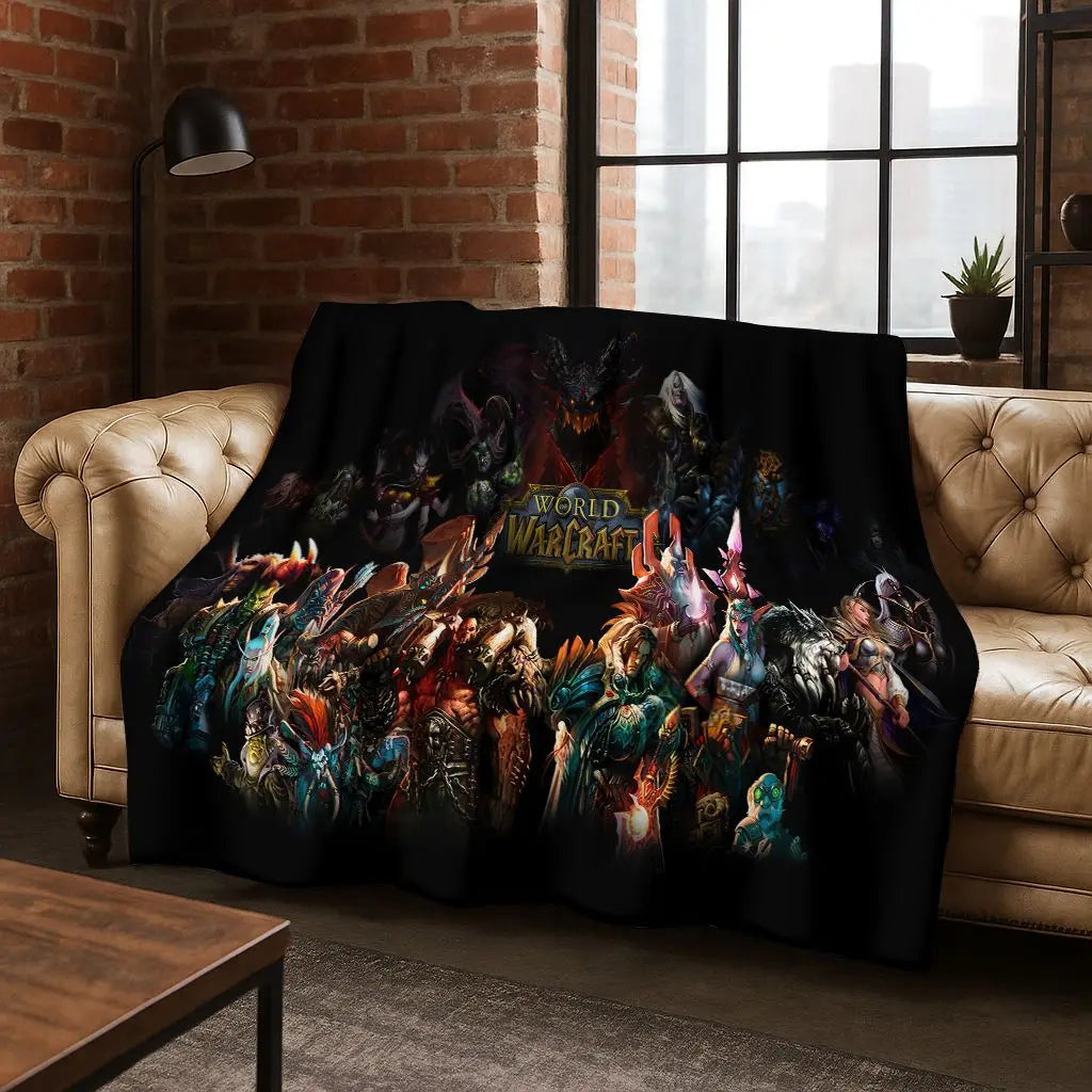 Koc flanelowy WOW World of Warcraft Arthas Demon Illidan Sylvanas, przytulny miękki koc narzutowy do domu, sypialni, na łóżko i sofę, prezent