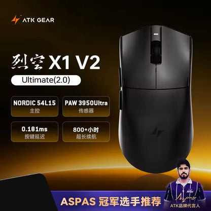 Ratón inalámbrico ATK Blazing Sky X1 V2 Ultimate de doble modo, ultraligero, PAW3950 Ultra, doble 8K HZ, baja latencia y ergonomía personalizada