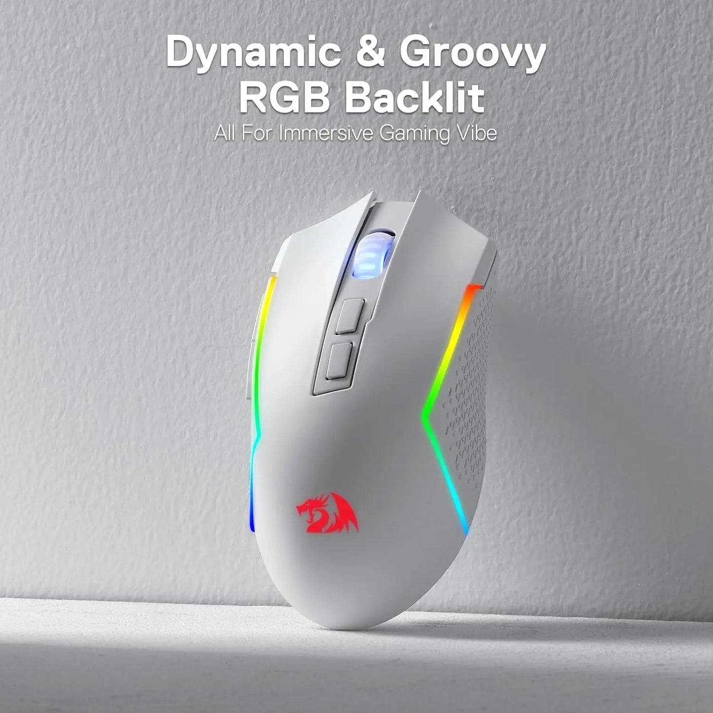 Mouse gaming Redragon M693 wireless/wired BT e Bluetooth 2.4G 8000 DPI, connessione a 3 modalità, retroilluminazione RGB per PC/Mac/laptop