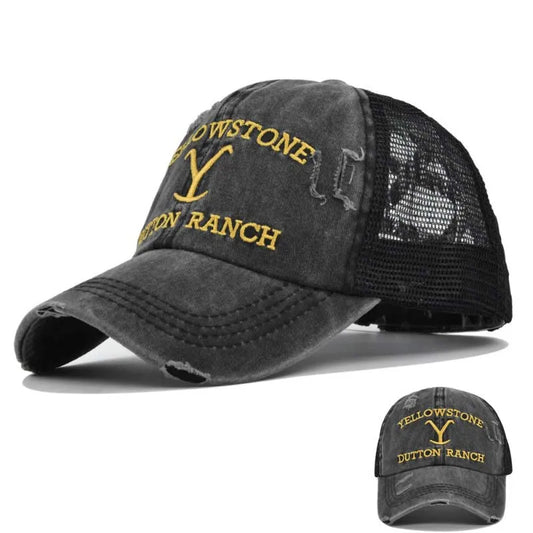 Summer Yellowstone Dutton Ranch Hat Cross Ponytail Baseball Cap Distressed Outdoor Embroidery Sunscreen Hat Solid Color Cap