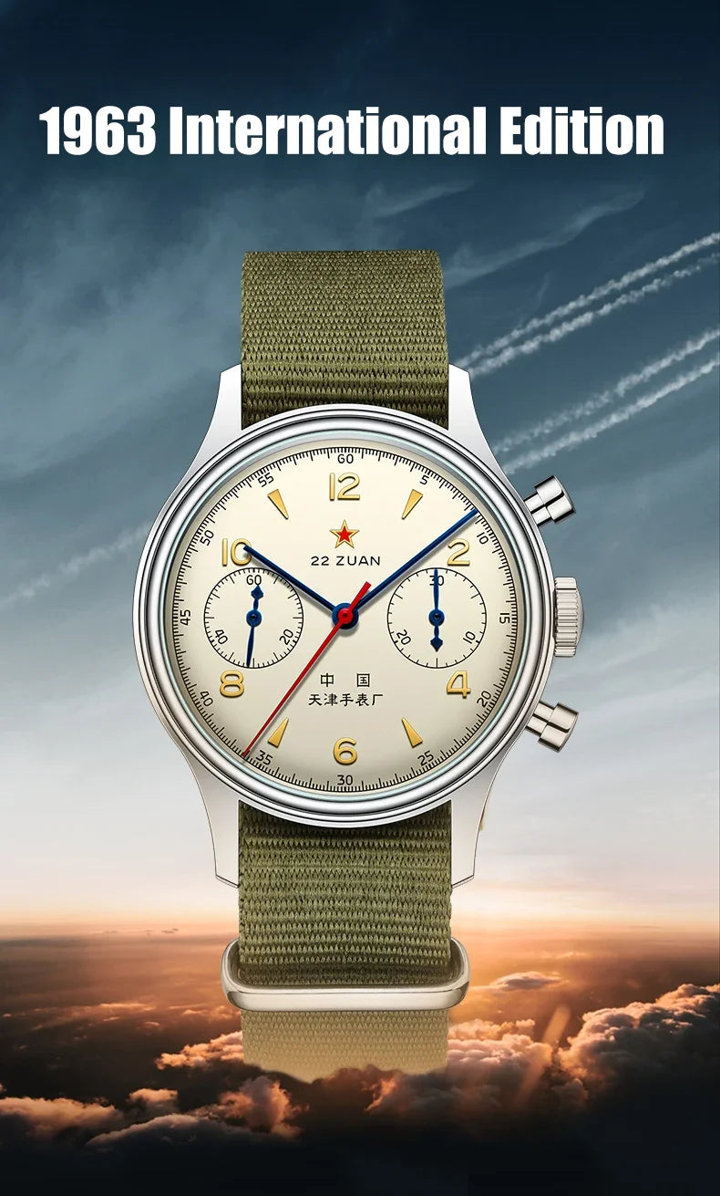 Relógio mecânico masculino Seagull 1963 International Edition Pilot Clock ST1901, cronógrafo retro de pulso, aviação da Força Aérea, novo