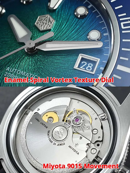San Martin 37.5mm 40mm Enamel Spiral Vortex Dial Men Luxury Diver Watch Miyota 9015 Automatic Mechanical Waterproof 200m SN0148