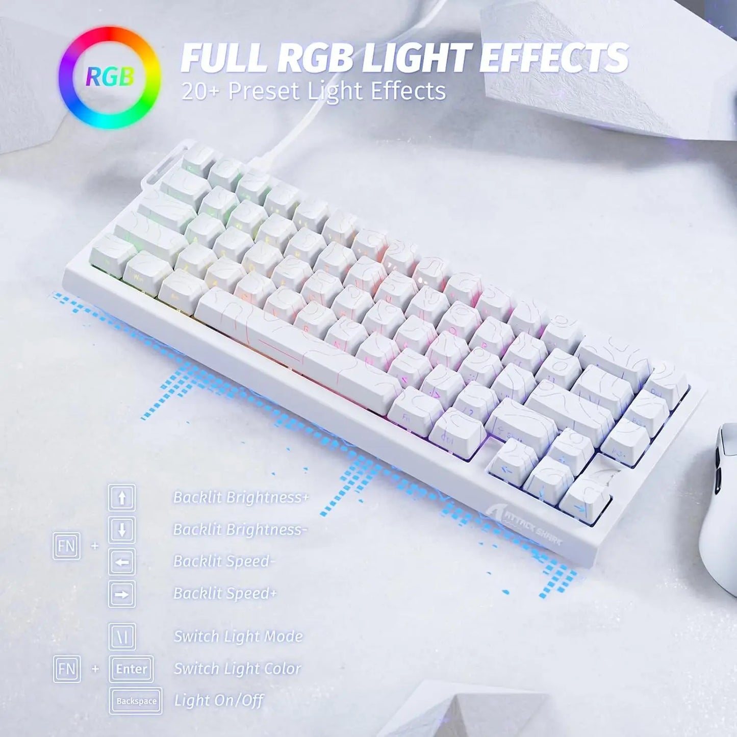 Teclado gaming mecánico ATTACK SHARK X68 HE Rapid Trigger 60% con cable, actuación ajustable, interruptor magnético Hall Effect, 8KH