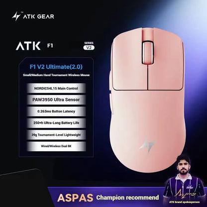 Ratón gaming inalámbrico ATK Blazing Sky F1 V2 Ultra Max de doble modo, ligero, PAW3950Ultra, doble 8K, baja latencia, ergonómico extremo
