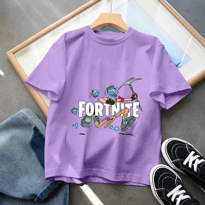 Camisetas Fortnite para niños con estampado de anime y personajes, tops de dibujos animados Fortress Night, ropa de verano para niñas, manga corta, camisetas tipo pulóver