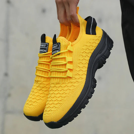 Sneakers da uomo da outdoor giallo brillante, struttura in rete traspirante, scarpe sportive ammortizzanti, calzature eleganti e alla moda per l’avventura