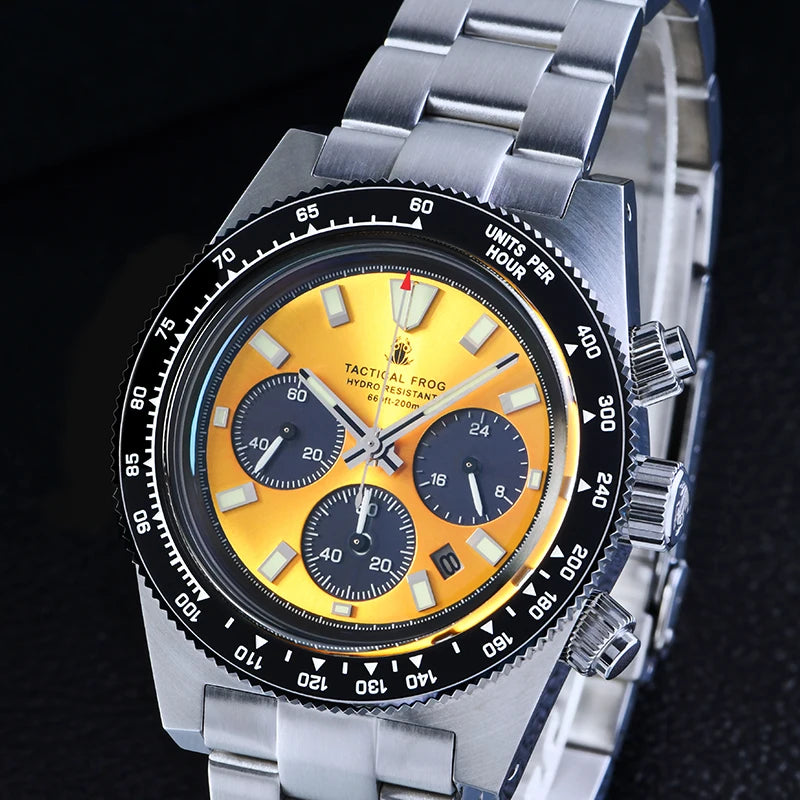 Tactical Frog V2 Solar Chronograph Men's Watch Sapphire Crystal Mirror Ceramic Bezel VS75A Eco-Drive Quartz 20Bar Waterproof Watch