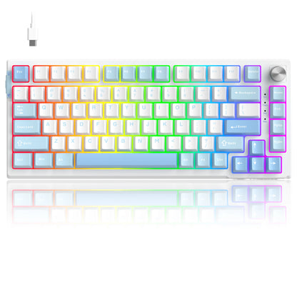 MageGee SKY81 Tastiera meccanica gaming 75%, RGB Gasket hot-swappable cablata personalizzabile, tastiera con suono cremoso e smorzamento acustico con manopola