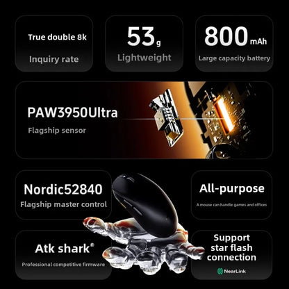 Mouse gaming wireless Bluetooth ATK Dragonfly A9, design ergonomico, risposta rapida, PAW3950 Ultra, 800mAh, leggero, 8KHz, eSport