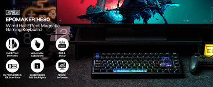 Teclado mecánico magnético EPOMAKER HE80 75% con distribución US QWERTY, hot-swap, gasket creamy, cableado, efecto Hall, DKS SOCD para PC/Mac