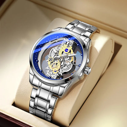 Relógio de pulso para homem TPW – Estilo moderno, modelo «esqueleto» (preto, dourado ou azul), movimento de quartzo (não automático), acessório de luxo, coleção – Venda por grosso