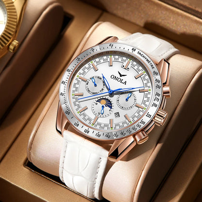Relógio mecânico para homem ONOLA – Relógio automático de luxo com um estilo descontraído, com bracelete em pele e mostrador perfurado