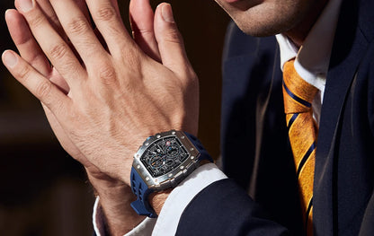 Reloj TSAR BOMBA para hombre, marca de lujo, diseño tonneau, impermeable, de acero inoxidable, reloj de pulsera de moda rectangular para hombre