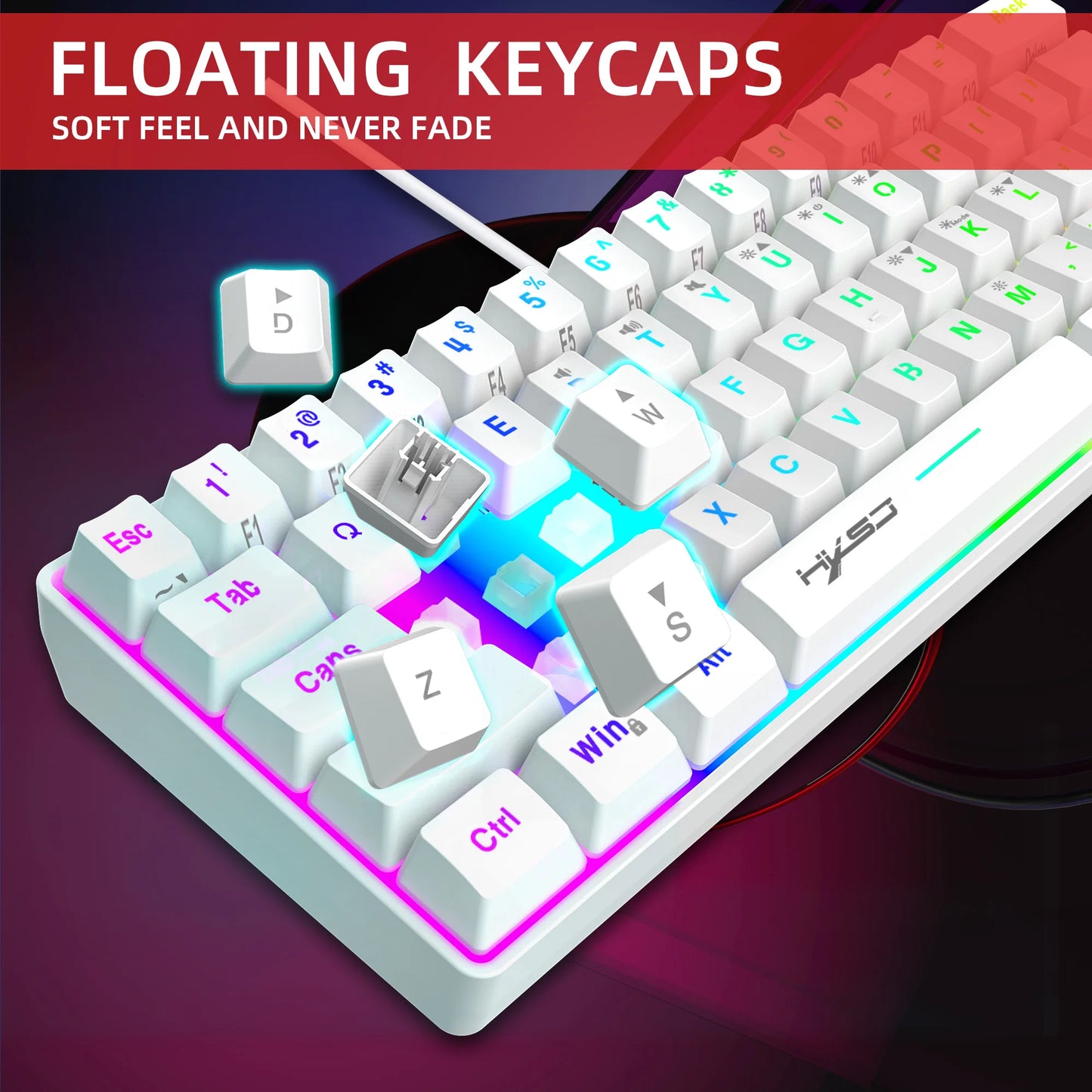 Nuova mini tastiera gaming cablata con membrana sottile, 61 tasti, illuminazione RGB Touch, combinazioni rapide multiple, ideale per gaming e ufficio