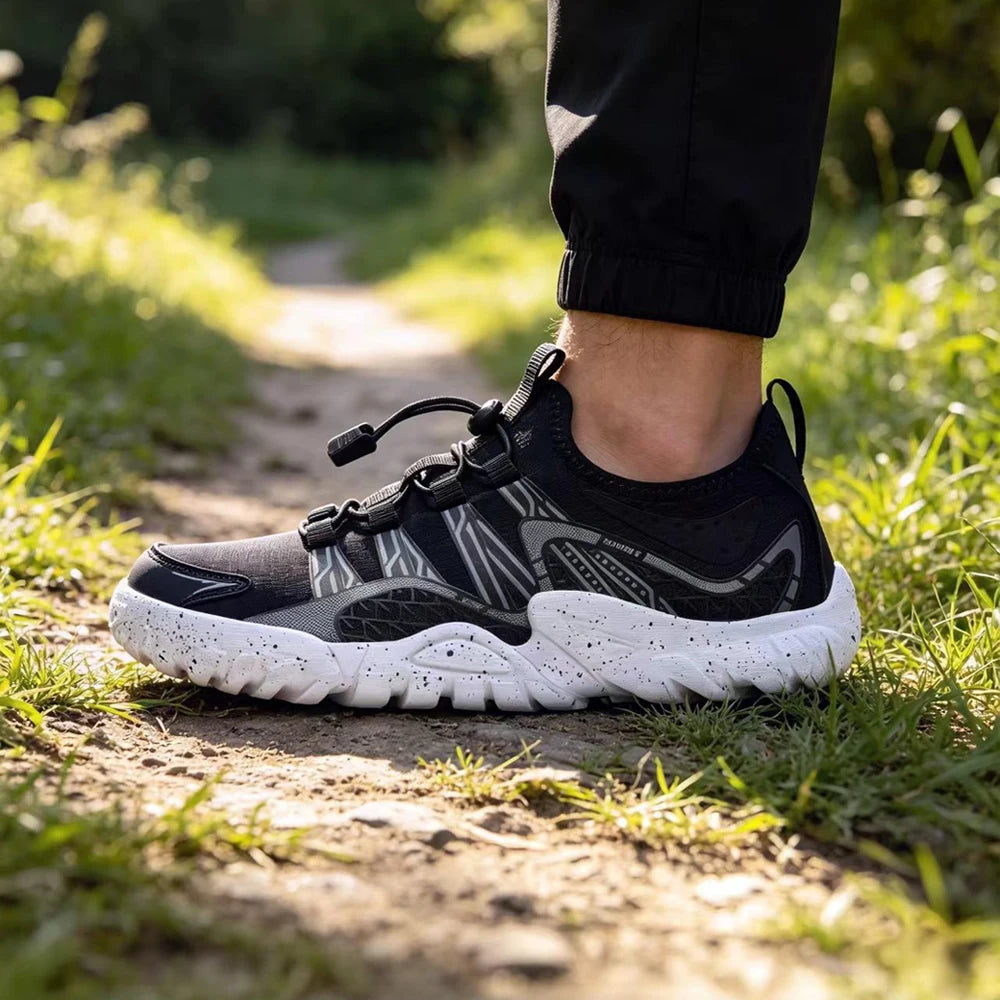 Zapatillas deportivas barefoot anchas para hombre Oiaano, punto de malla negro, ultraligeras, transpirables, para ocio, trabajo, jogging y exterior, suela suave, zero drop