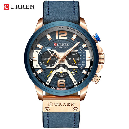 Relógio para homem CURREN 8329 – Estilo desportivo descontraído, design militar, bracelete em pele, cronógrafo na moda, relógio de luxo de grande marca