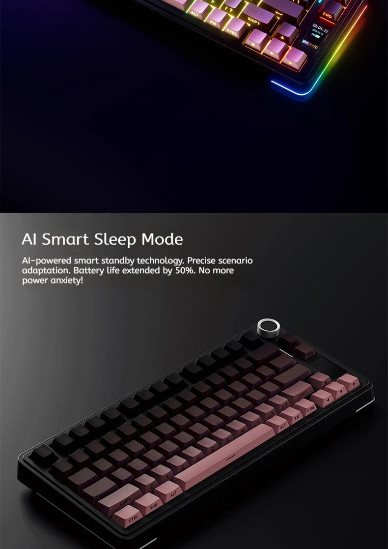 AULA S75 PRO Mechanical Keyboard 75% Custom Layout RGB Backlight Wireless Bluetooth Gaming Keyboard with Screen Knob