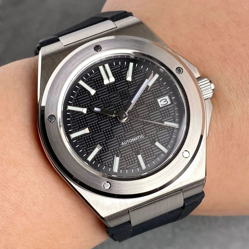 Orologio meccanico da uomo Tandorio New Black Luxury in stile business engineer, vetro zaffiro, impermeabile 100m, movimento automatico NH35A