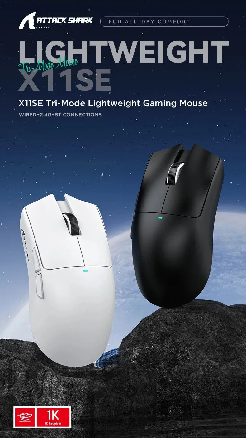 ATTACK SHARK X11SE Ultra-Light Wireless Gaming Mouse,20Million cycles life,PAW3311 Gaming,22KDPI,400IPS,40G,1KHz,65 Hours,30mAH