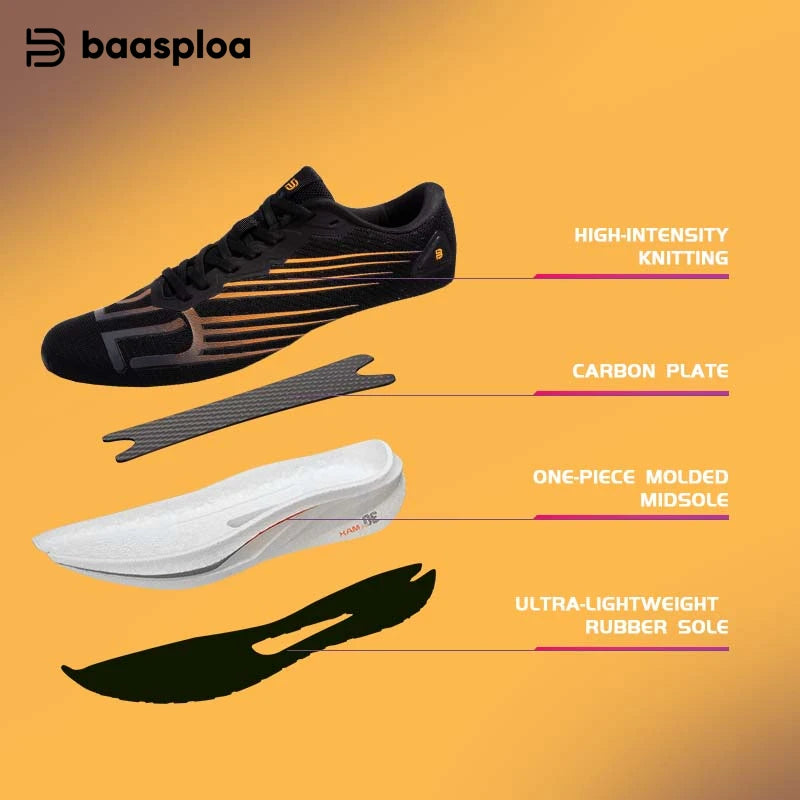 Baasploa Scarpe da running professionali da uomo, leggere e traspiranti, scarpe sportive da jogging da donna con piastra in carbonio, sneakers antiscivolo