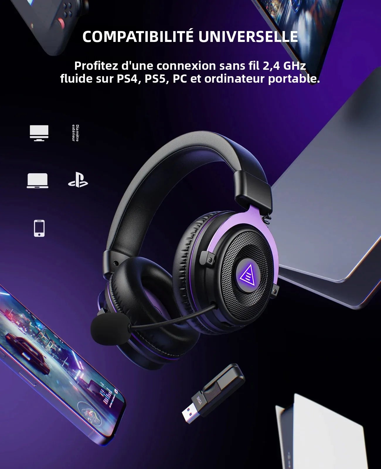 Oneodio EKSA E900 WT 2.4G Wireless Gaming Headset Tri-Mode Over Ear Bluetooth Headphones Gamer With Mic RGB For PC PS4 PS5 80Hr