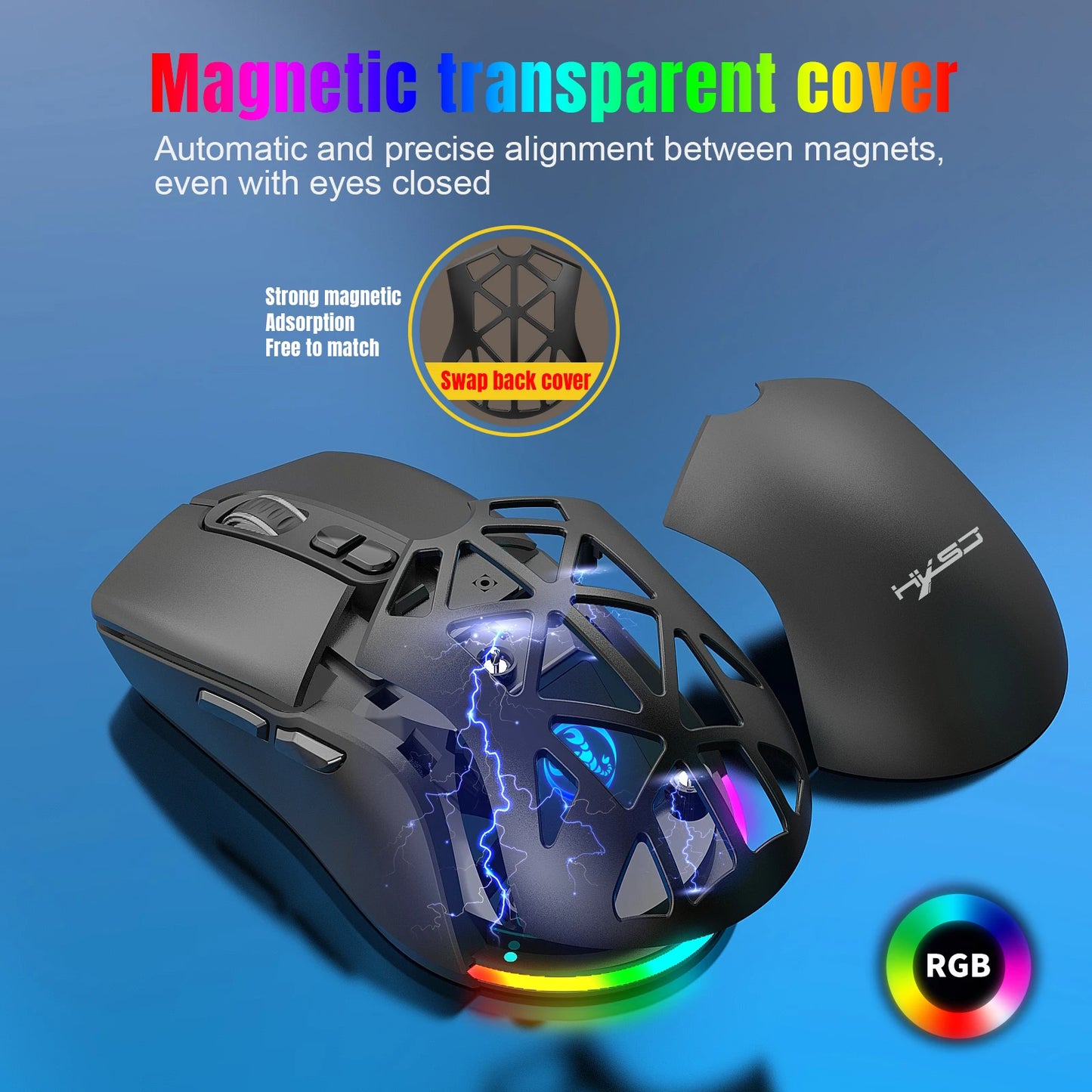 Ratón gaming HXSJ T26 de doble modo 2.4G+BT5.1, inalámbrico para portátil, 4800DPI ajustables, óptico, ergonómico para gamer