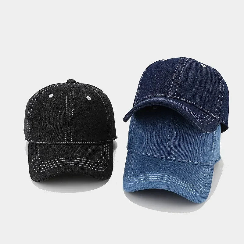 Solid color denim baseball cap for women Korean casual duckbill cap for men summer sun protection cap