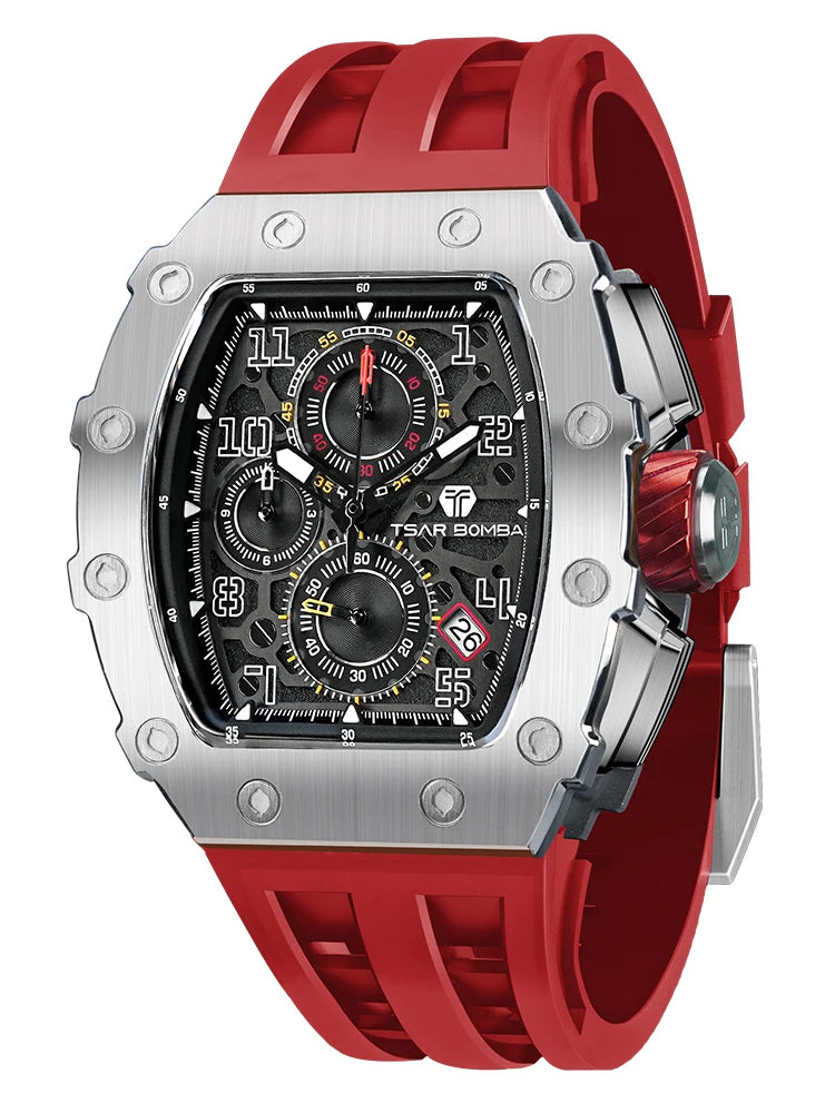 Reloj TSAR BOMBA para hombre, marca de lujo, diseño tonneau, impermeable, de acero inoxidable, reloj de pulsera de moda rectangular para hombre