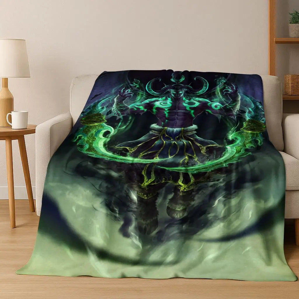 Flanelová deka WOW World of Warcraft Arthas Demon Illidan Sylvanas, útulná měkká přikrývka pro domácnost, ložnici, postel, pohovku, přehoz nebo dárek