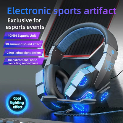 Cuffie da gaming RGB HOMEFISH SY830MV con microfono – Cuffie da gaming over-ear cablate per PC, PS5, Xbox e Nintendo Switch, headset eSports leggero con audio surround 3D