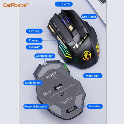 Wireless Mouse Bluetooth Wireless Mouse Rechargeable Computer Mouse Gamer Ergonomic Gaming Mause RGB Backlit Silent Mice For PC