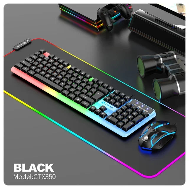 NG GTX350 Set gaming tastiera e mouse per computer e laptop, kit gamer con retroilluminazione LED, tastiera USB cablata GTX350 - Nero