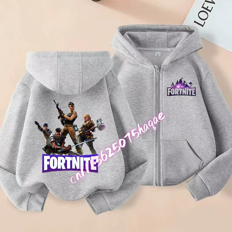 Giacca outdoor per bambini Cartoon FORTNITED per bambina e bambino, felpa cappotto, giacca a vento leggera di alta qualità, giacca autunnale con zip, abbigliamento top