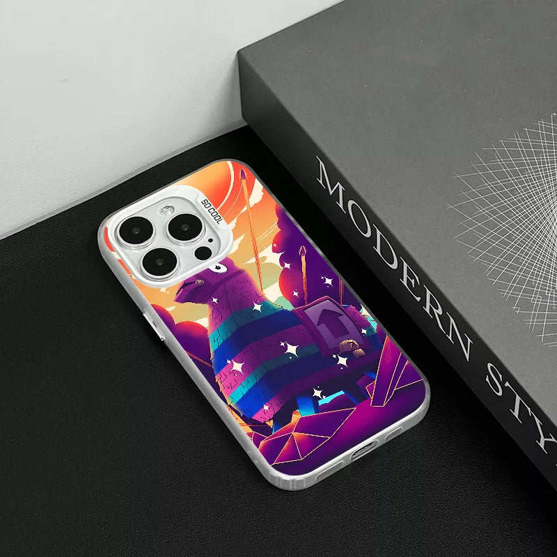 Funda para teléfono F-fornite Game de 1 pieza, carcasa IMD color plata para iPhone 16 15 14 13 12 11 Pro Max Plus
