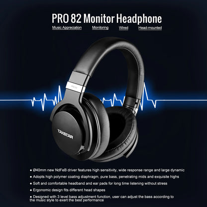 Auriculares de monitorización profesional Takstar PRO82 – Auriculares de estudio HiFi estéreo con cable para grabación, gaming y sonido preciso con graves ajustables