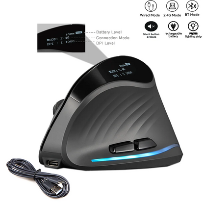 Mouse verticale wireless ricaricabile con display, ergonomico, 6 pulsanti programmabili, gaming per gamer desktop