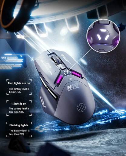 Inphic IN9PRO belaidė žaidimų pelė, 26000DPI, 8K apklausos dažnis, Bluetooth 5.0, laidinė, 2.4G, trijų režimų RGB ergonominė žaidimų pelė