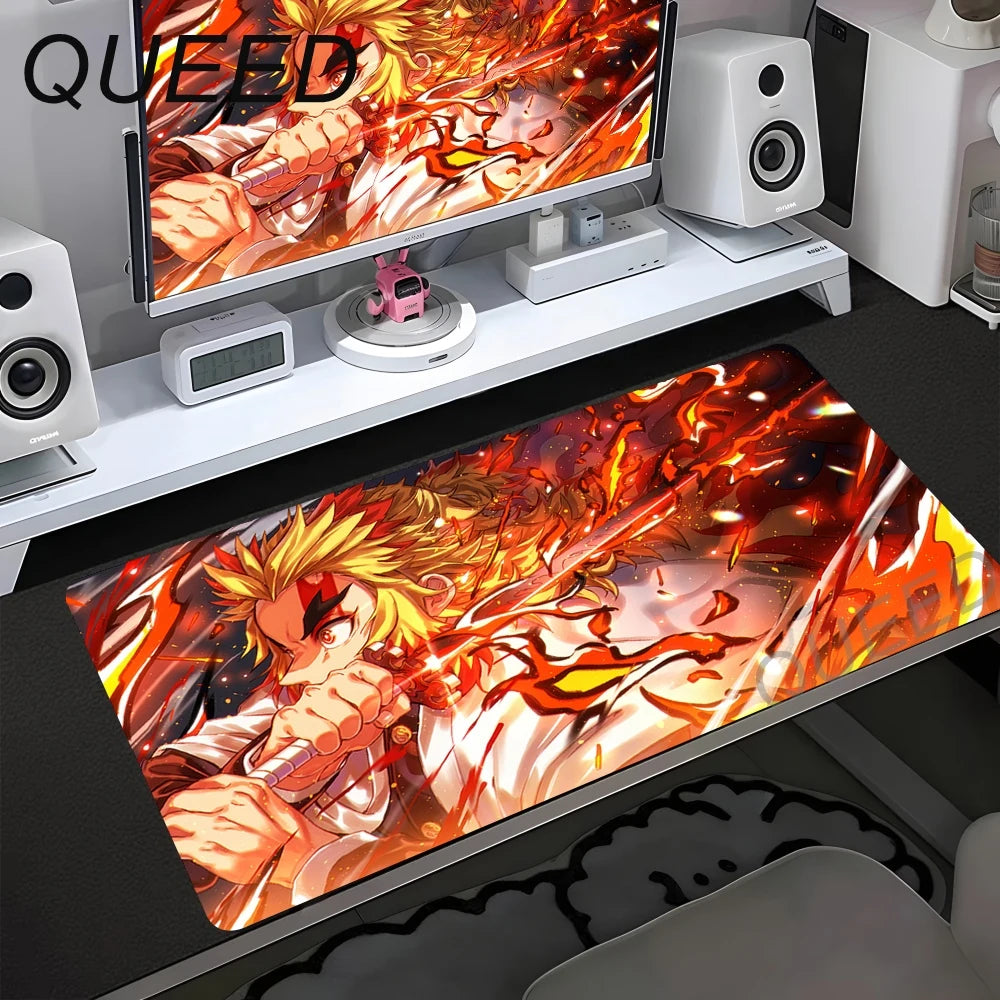 Alfombrilla de escritorio para ordenador y teclado, alfombrilla de ratón anime chica kawaii, 900x400mm, goma antideslizante, Demon Slayers XL