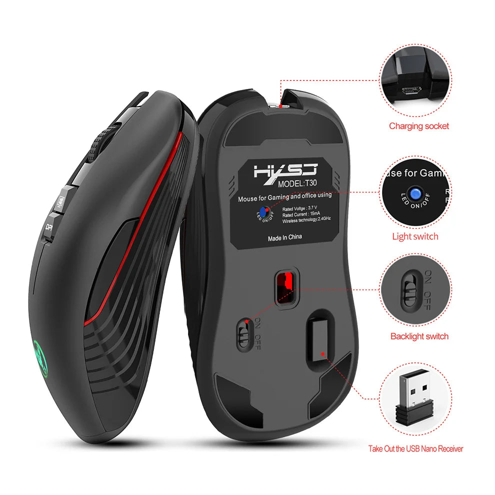 2.4G USB-C brezžična miška, polnilna gaming miška 3600DPI, 7 gumbov, Type-C, tiha miška za Macbook, prenosnik, PC, igre in računalnik