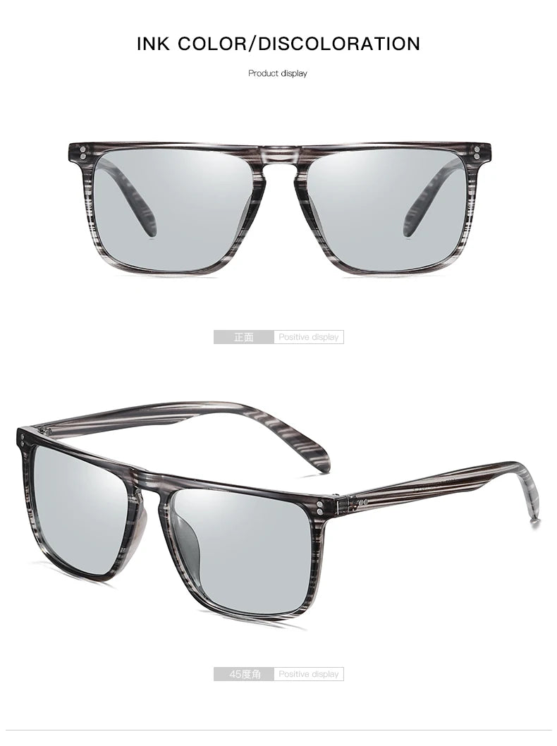 Brand Rivet Square Photochromic Sunglasses Men Polarized Women Driving Sun Glasses Day Night Vision Anti-Glare zonnebril heren