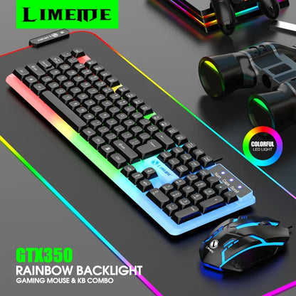 NG GTX350 Set tastiera e mouse gaming per computer e laptop con retroilluminazione, kit gamer LED cablato USB, GTX350 - Nero