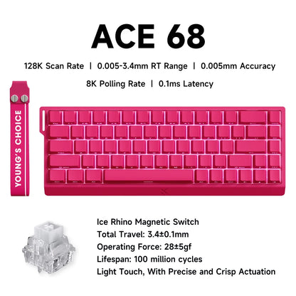 Tastiera gaming MCHOSE ACE 68 con switch magnetici Hall Effect, Rapid Trigger, RGB programmabile, 8K Hz, DKS/MT/TGL/RS/SOCD