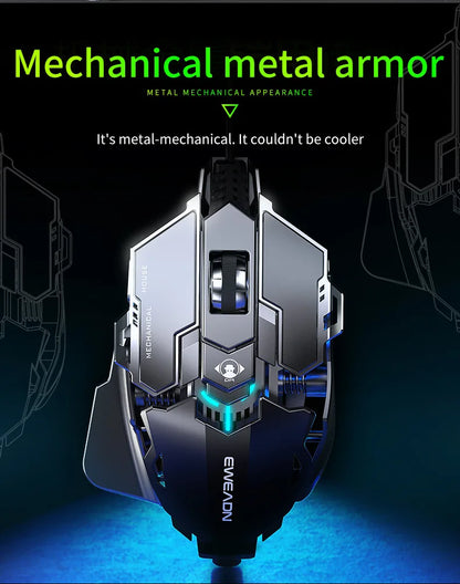 Mouse gaming meccanico in metallo cablato ergonomico con retroilluminazione RGB, mouse da gioco ottico USB 12800 DPI per PC desktop