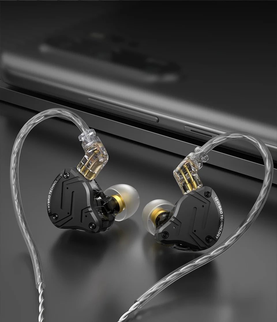 Auriculares intrauditivos con cable KZ ZS10 Pro X HiFi con graves de monitorización, cable desmontable y micrófono