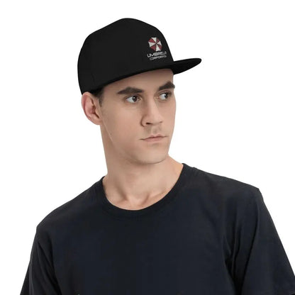 Umbrella Corporation Flat Bill Hats for Men Snapback Skull Hats Black Hat for Teens Boys Skateboard Hats Hip Hop Baseball Cap