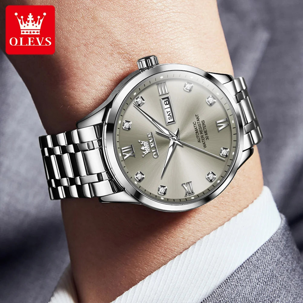 Relógio automático para homem OLEVS 9946 – Relógio de pulso mecânico de luxo, equipado com calendário e indicação da data, ideal para homens de negócios.