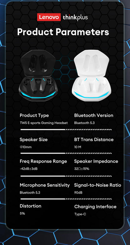 Auricolari wireless Lenovo GM2 Pro TWS Bluetooth 5.3 – Auricolari HD con controllo touch e microfono, cuffie sportive impermeabili