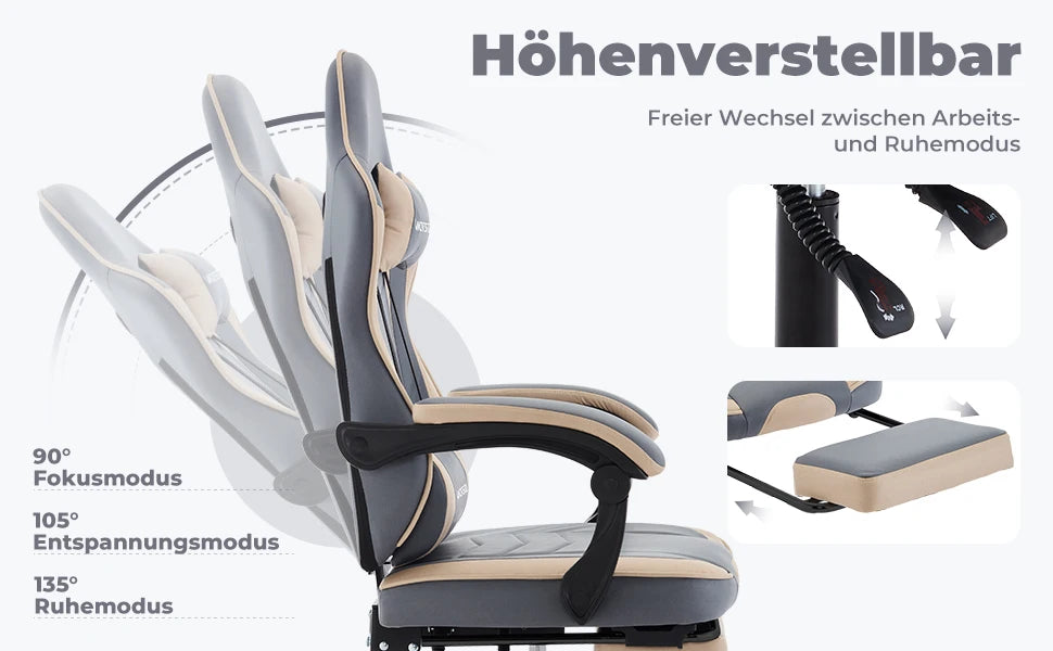 Silla gaming WOTSTA con reposapiés, silla para gamers ergonómica con cojín lumbar, reposacabezas y altura ajustable para ordenador