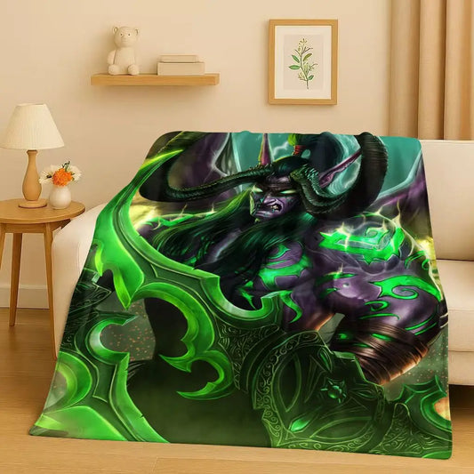 Κουβέρτα φανέλα 3D WOW World of Warcraft Game Demon Hunter Arthas Cartoon, εξαιρετικά απαλή βελούδινη κουβέρτα ριχτάρι για το σπίτι, την κρεβατοκάμαρα, το κρεβάτι και τον καναπέ
