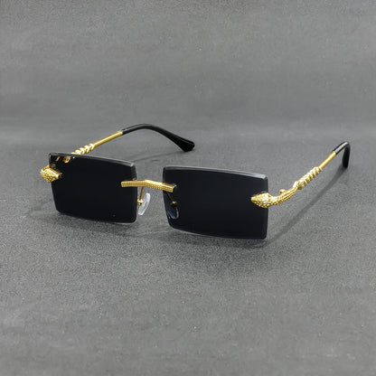 Rimless Rectangle Sunglasses Men Metal Gradient Gray Lens Big Frameless Sun Glasses Women UV400